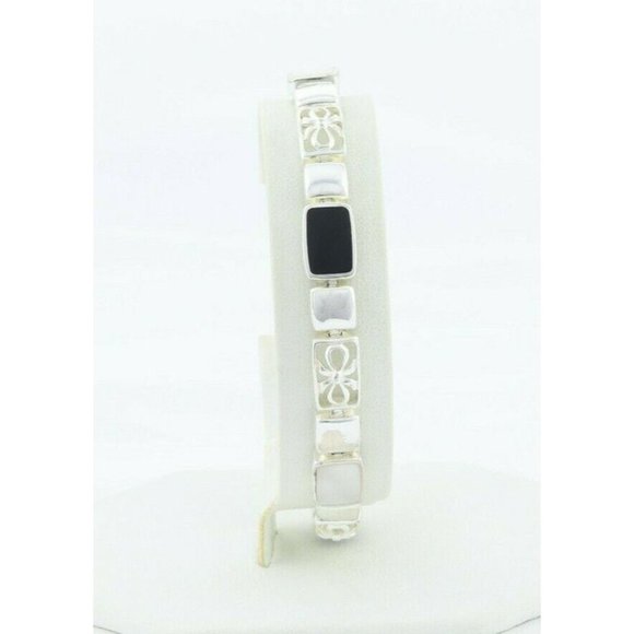 Sterling Silver Onyx and Marcasite Bracelet 7 3/4 inch - Picture 8 of 10